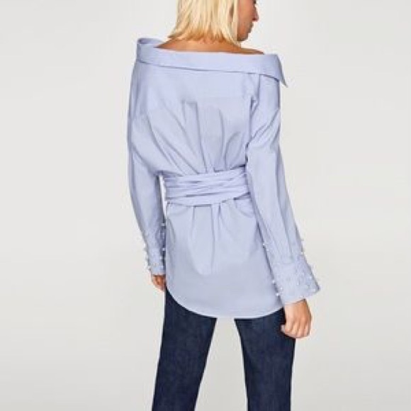 Zara Tops - Zara blue shirt with pearls